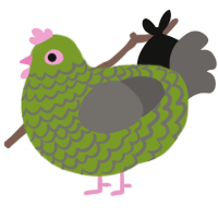 ChickenShapedCactus, a chartreuse and grey chicken with a lace pattern