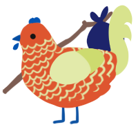 A vermilion and lemon chicken with a lace pattern