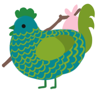A teal and chartreuse chicken with a lace pattern