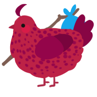 A crimson and maroon chicken with a speckle pattern