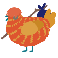 A vermilion and orange chicken with a bar pattern