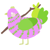 A lavender and grass chicken with a bar pattern