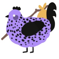A lilac and black chicken with a speckle pattern