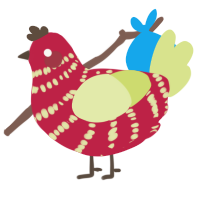 A crimson and lemon chicken with a bar pattern