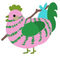 A pink and viridian chicken with a bar pattern