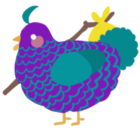 A violet and teal chicken with a lace pattern