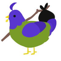 A chartreuse and indigo chicken with a head pattern