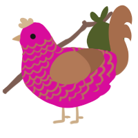 A fuchsia and brown chicken with a lace pattern