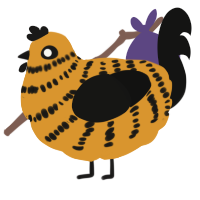 A orange and black chicken with a bar pattern