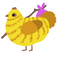 A yellow and ochre chicken with a bar pattern