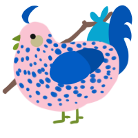 A rose and ultramarine chicken with a speckle pattern