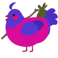 A fuchsia and indigo chicken with a head pattern