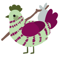 A gluppy and wine chicken with a bar pattern