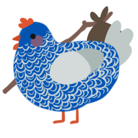 Flagrant, a ultramarine and silver chicken with a double-lace pattern