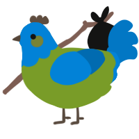 A chartreuse and sapphire chicken with a head pattern