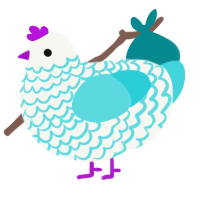 Crest, a white and aqua chicken with a lace pattern