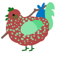 A red and spring chicken with a speckle pattern