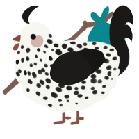A white and sable chicken with a speckle pattern