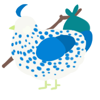 A white and sapphire chicken with a speckle pattern