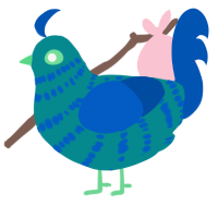A teal and ultramarine chicken with a bar pattern