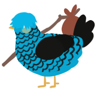 A cerulean and black chicken with a lace pattern