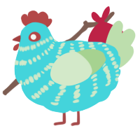 A aqua and gluppy chicken with a bar pattern