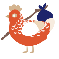 A vermilion and cream chicken with a half-lace pattern
