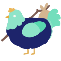 A navy and mint chicken with a head pattern