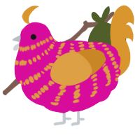 A fuchsia and orange chicken with a bar pattern