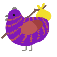 A violet and red chicken with a bar pattern