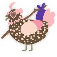 A bark and pink chicken with a speckle pattern
