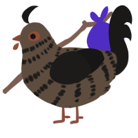 A bark and sable chicken with a bar pattern