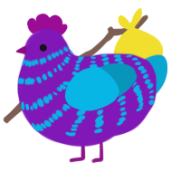 Discothèque, a violet and cerulean chicken with a bar pattern