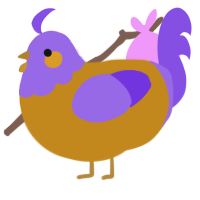 A ochre and blurple chicken with a head pattern