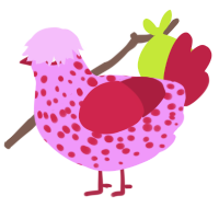 San Valentín, a lavender and crimson chicken with a speckle pattern