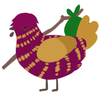Sunset, a wine and gold chicken with a bar pattern