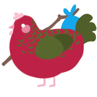 A crimson and olive chicken with a half-lace pattern