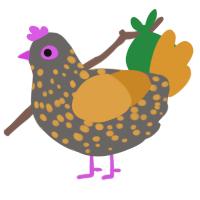 A grey and orange chicken with a speckle pattern