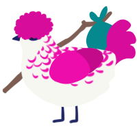 A white and fuchsia chicken with a half-lace pattern