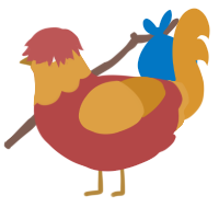A red and orange chicken with a head pattern