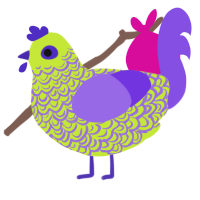 Acid, a lime and blurple chicken with a double-lace pattern