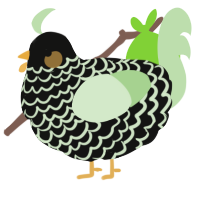 A black and gluppy chicken with a lace pattern