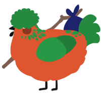 A vermilion and viridian chicken with a neck-speckle pattern