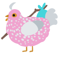 A pink and mist chicken with a speckle pattern