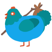 A sky and teal chicken with a head pattern