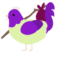 A apple and violet chicken with a head pattern