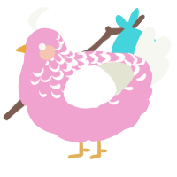 A pink and white chicken with a half-lace pattern