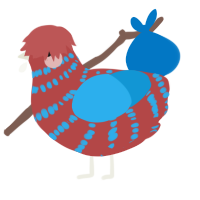 A red and sky chicken with a bar pattern