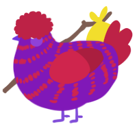 A violet and crimson chicken with a bar pattern