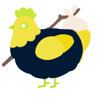 A tumblr and yellow chicken with a head pattern